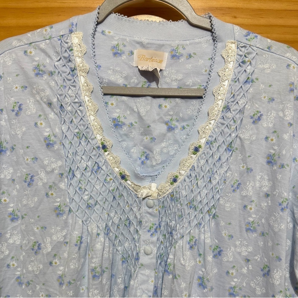 Barbizin Blue Floral Nightgown with Lace Trim & Smocking, Plus Size 3X.  NWT